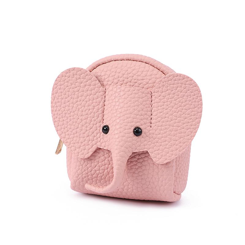 Charming Faux Leather Elephant Coin Purse Mini Wallet with Keyring for Women, Cartoon Style Portable Storage Bags