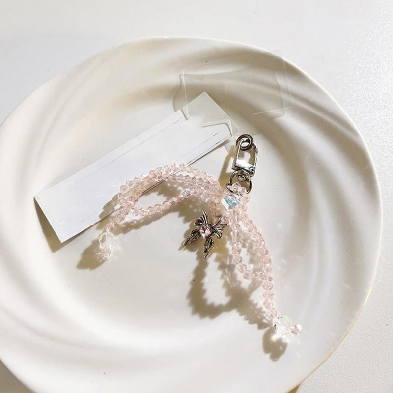 Elegant Keychain with Bowknot Pendant Phone Charm Simple Phone Lanyard Wrist Strap Hanging Keyring for Phone Case Bag