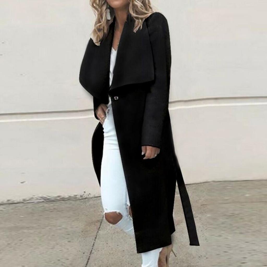 Womens Winter Lapel Button Long Trench Coat Jacket Ladies Overcoat Outwear