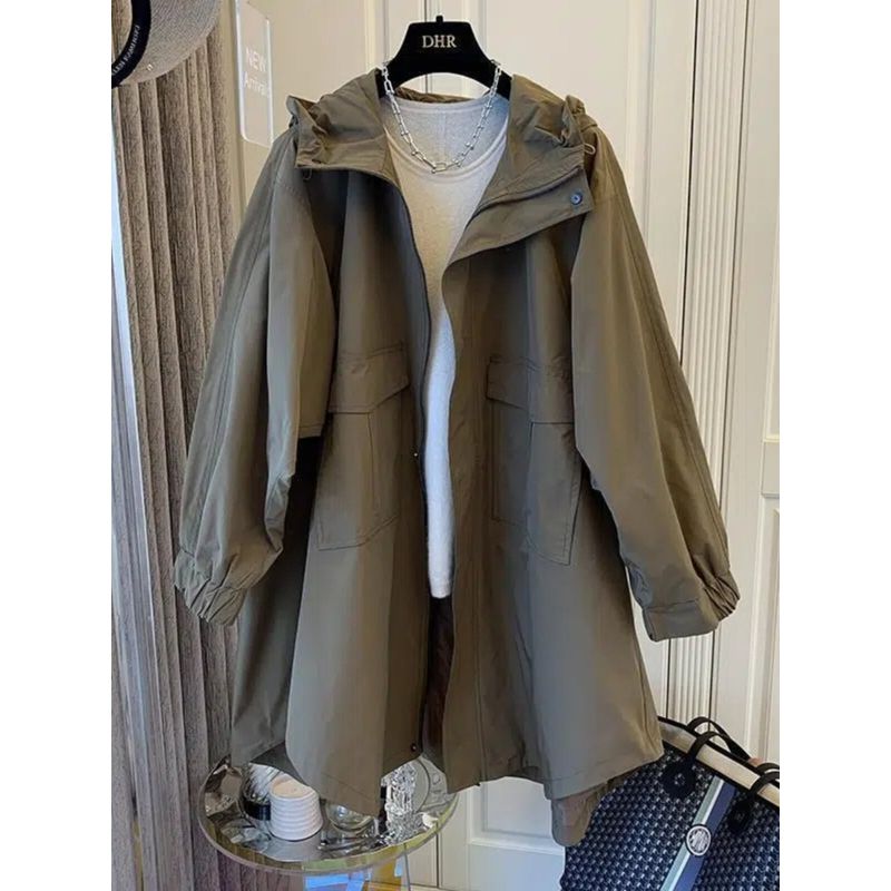 Plus Size Women's Clothing 150.00kg Mid Length Long Length Younger Outdoor Jacket Coat Plus Size Ladies Fall Loose Slim Fit Slimming Trench Coat