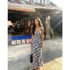 Spot estate europea e americana nuovo abbigliamento donna sexy scollatura profonda Spice Girls stile vacanza stampa retrò aderente abito con spalline