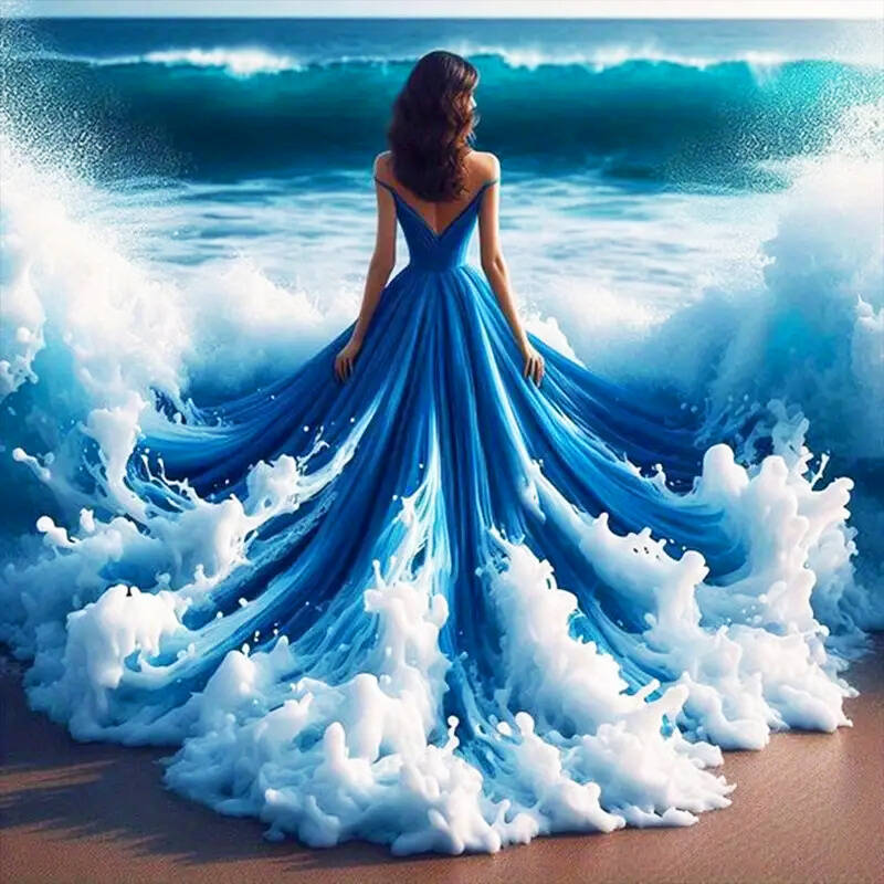 

Алмазная мозаика своими руками Вечернее платье Женщина Полная алмазная живопись Морской пейзаж Домашний декор Стразы Round 40x40cm