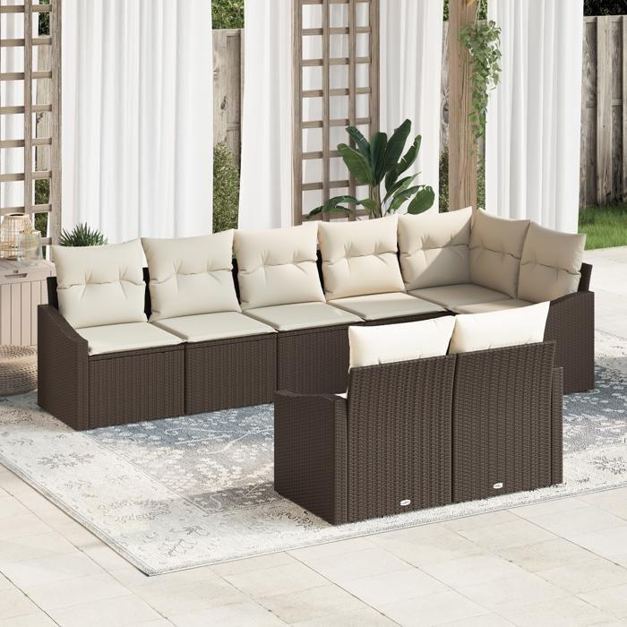 VidaXL Ensemble de salle à manger de jardin 8 pièces avec coussins Marron Poly Rattan 3355437