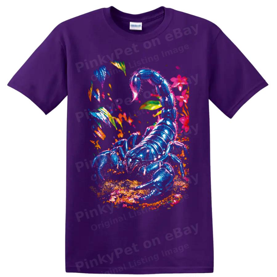 Scorpion T Shirt Neon Tropical Flowers Arachnid Art Graphic Tee Nature Gift