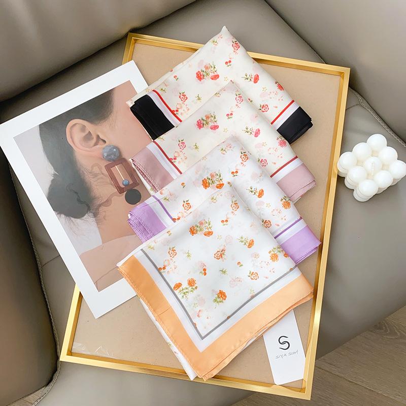 Pastoral Literary and Artistic Style Simulation Silk Floral Small Square Scarf Silk Scarf Women's Thin Multi-functional Decorative Small Scarf Spring 