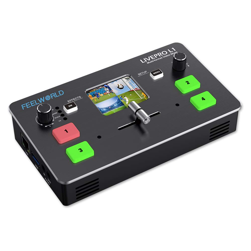 Feelworld LIVEPRO L1 V1 HD Live Production Video Switcher with 4 HDMI USB and HDMI Output for Independent PGM and PVW a LCD and Streaming for