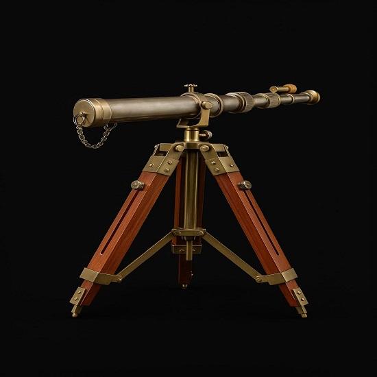 Nautical Brass Telescope with Wooden Tripod Stand, Home Decor