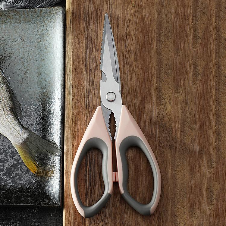 

2CR13 стальные синие ручки из АБС-пластика, бытовые ножницы для куриных костей, овощи, кухонные ножницы, резак для мяса для барбекю с щелкунчиком розовый