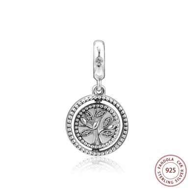 Authentic 925 Sterling Silver Spinning Family Tree Dangle Charms Beads Fits Europe Bracelets Women DIY Fine Jewelry Making