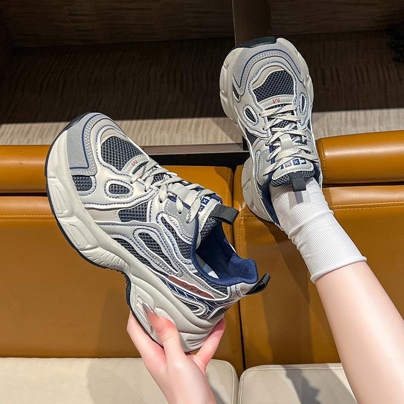 Popular Thick-soled Dad Shoes Women's Spring 2025 New Mesh Retro Versatile Lightweight Height-increasing Casual Sports Shoes