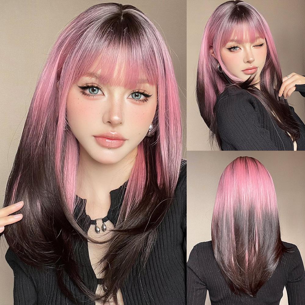 

Платиновый омбре синтетические парики для женщин длинные волнистые шелковистые натуральные волосы парик с челкой косплей вечеринка термостойкие искусственные волосы