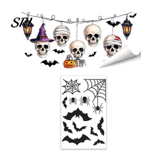 Spooky Party Glass Decor Halloween Window Clings, Pumpkins Skeletons Ghosts And Bats Print Decorative Creative Gift for Decals, Electrostatic