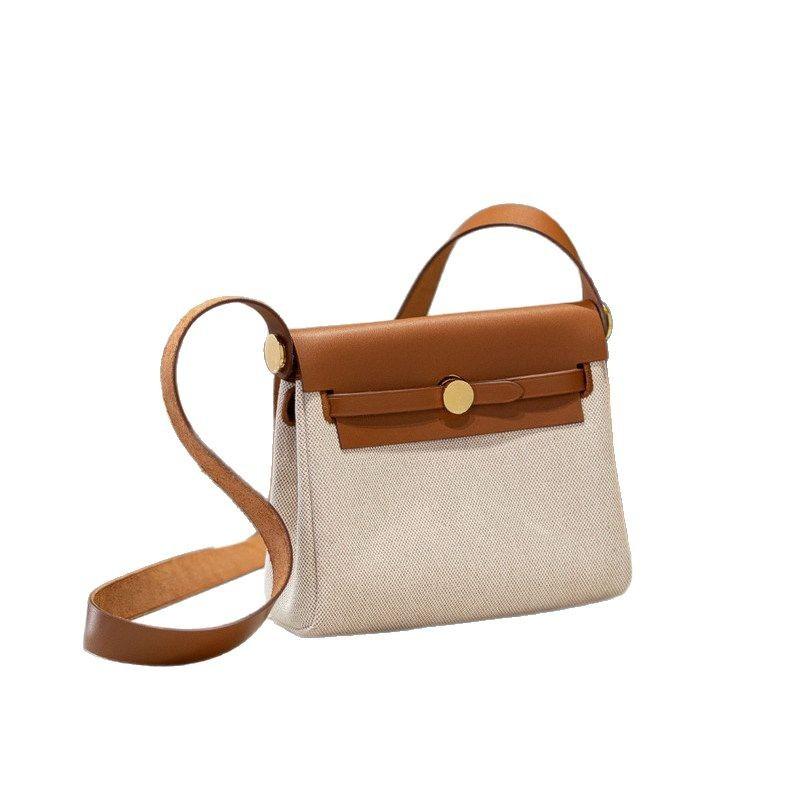 2026 Neue 20cm Rindsleder mit Canvas Leder Tasche Mini Schulter Crossbody Stoff Grenzüberschreitend