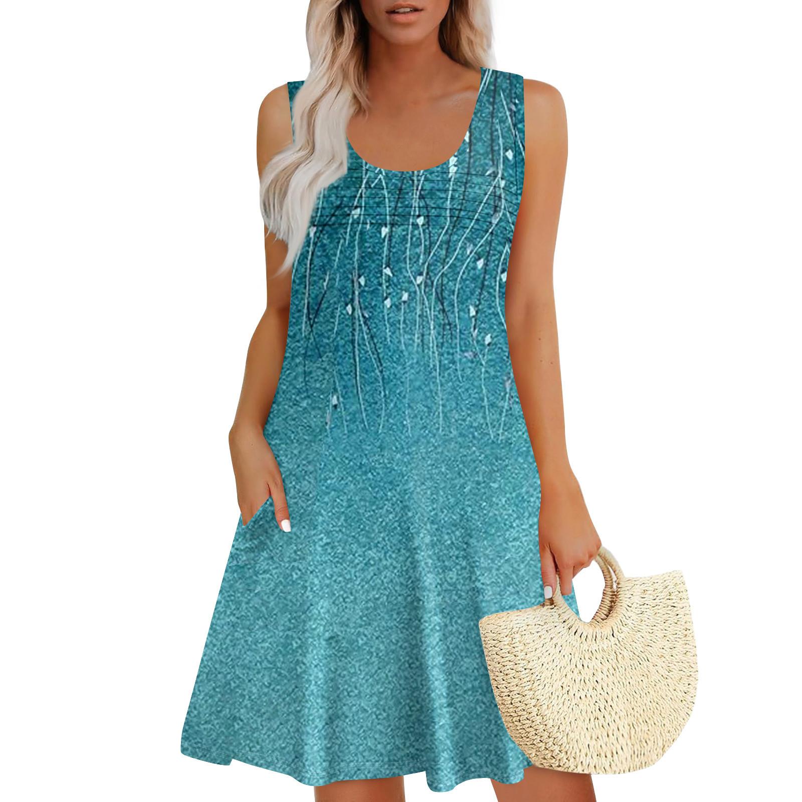 

Женские летние платья, свободные сарафаны без рукавов с U-образным вырезом и карманами XXXL