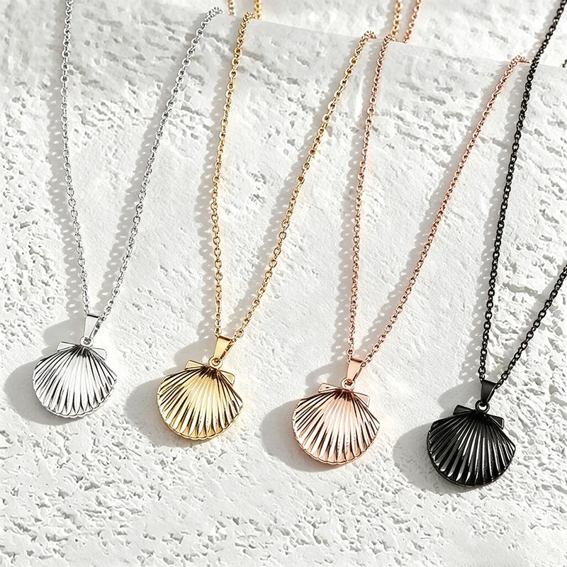 Shell Style Photo Box Pendant Necklace with Cross Mirror Stainless Steel Polished Surface on Flat Chain