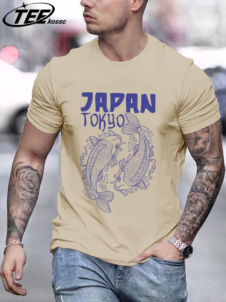 Japan Tokyo Harajuku Koi Printing Mens T Shirt Cotton Loose TShirts Summer New Fashion Clothes Male Casual AllMatch Sportswear