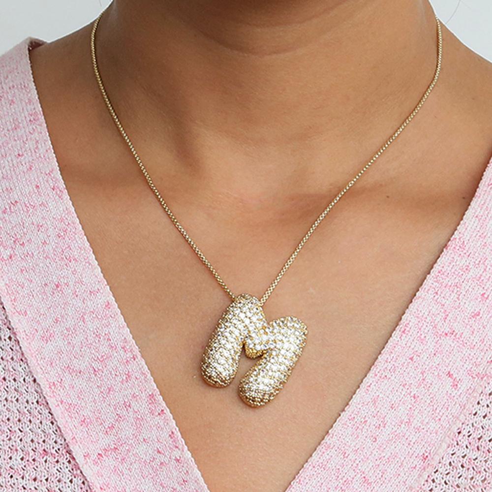 Initial Charm A-Z Letters Pendant Necklace Women Men Choker Stainless Steel Rope Chain Fat Alphabet Gold Color Hip Hop Iced
