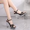 Fashion Sexy 12CM Crystal Clear High Heels - Square Toe Transparent Sandals for Nightclub Party Car Model Women's Fashion Non-Slip