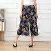 WTEMPO Kadın İlkbahar Yaz Sonbahar Büyük Beden Elastik Yüksek Bel Geniş Paça Pantolon Bol Rahat Çiçek Baskılı İnce Kırpılmış Pantolon