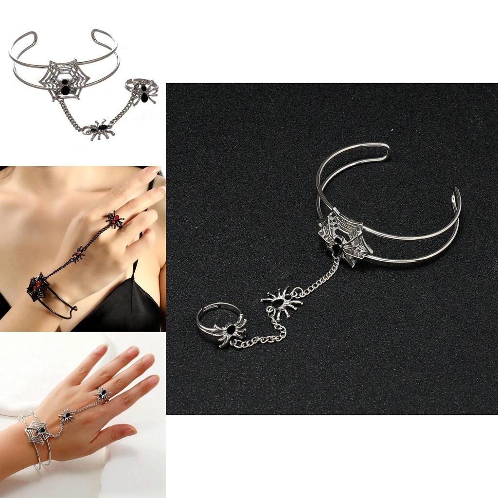 Gothic Black Zinc Alloy Spider Hand Chain With Adjustable Opening For Holiday Gift