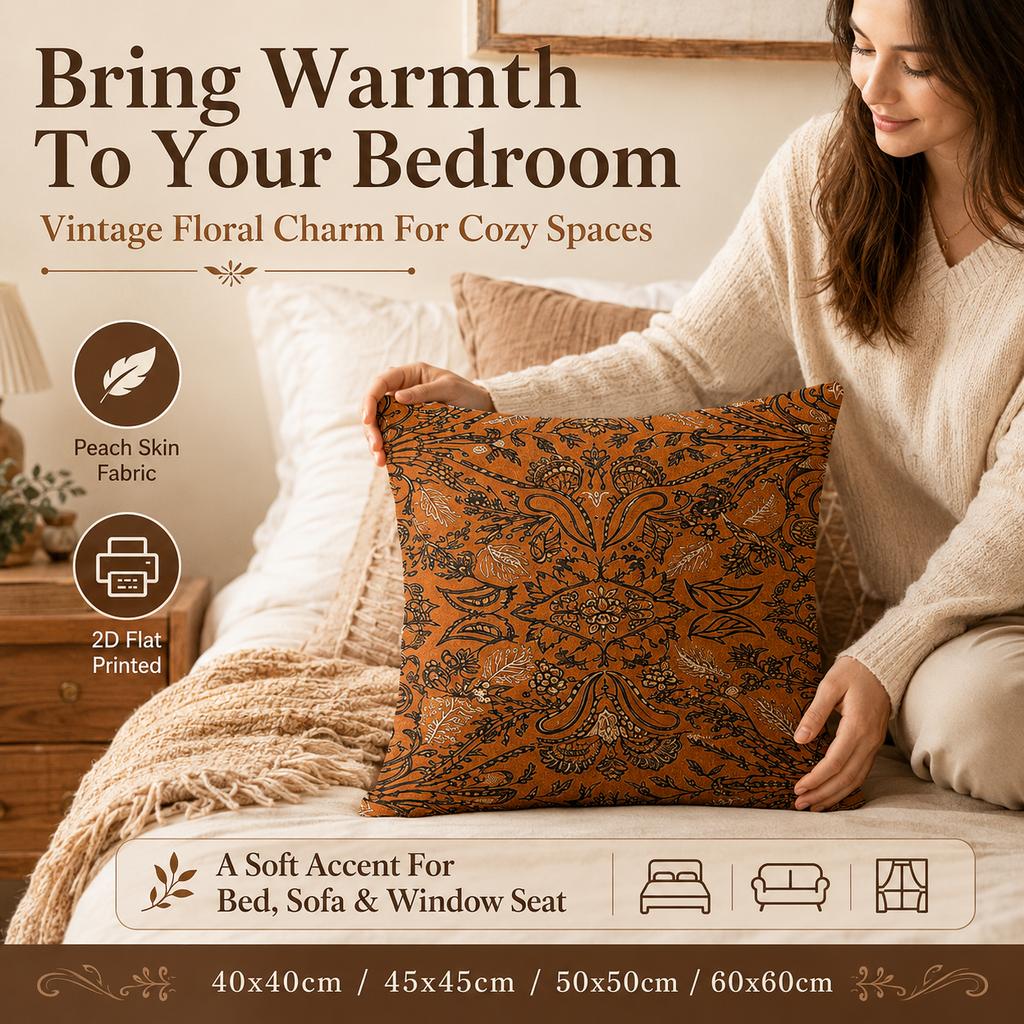 Retro Mandala Leaf Pillowcase Peach Skin 2D Flat Printed Artistic Cushion Cover for Couch Bedroom Sofa Home Decoration
