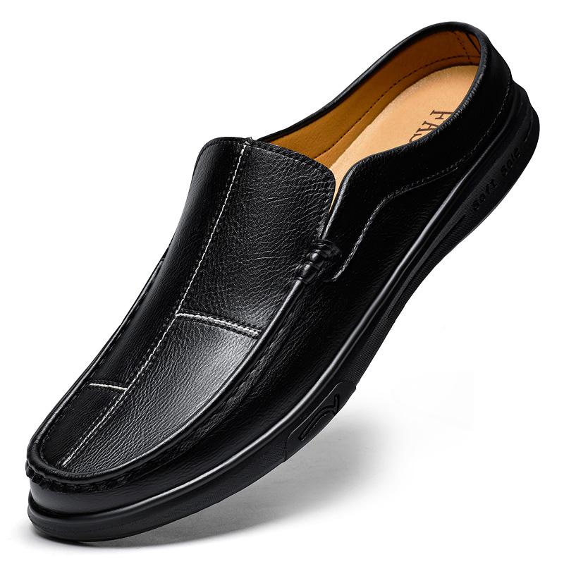 Fashion Mens Muller Shoes Four Season New Anti Slip Business Loafers Fashion Comfort Casual Slip On Flats Soft Soled Half Drag Slippers