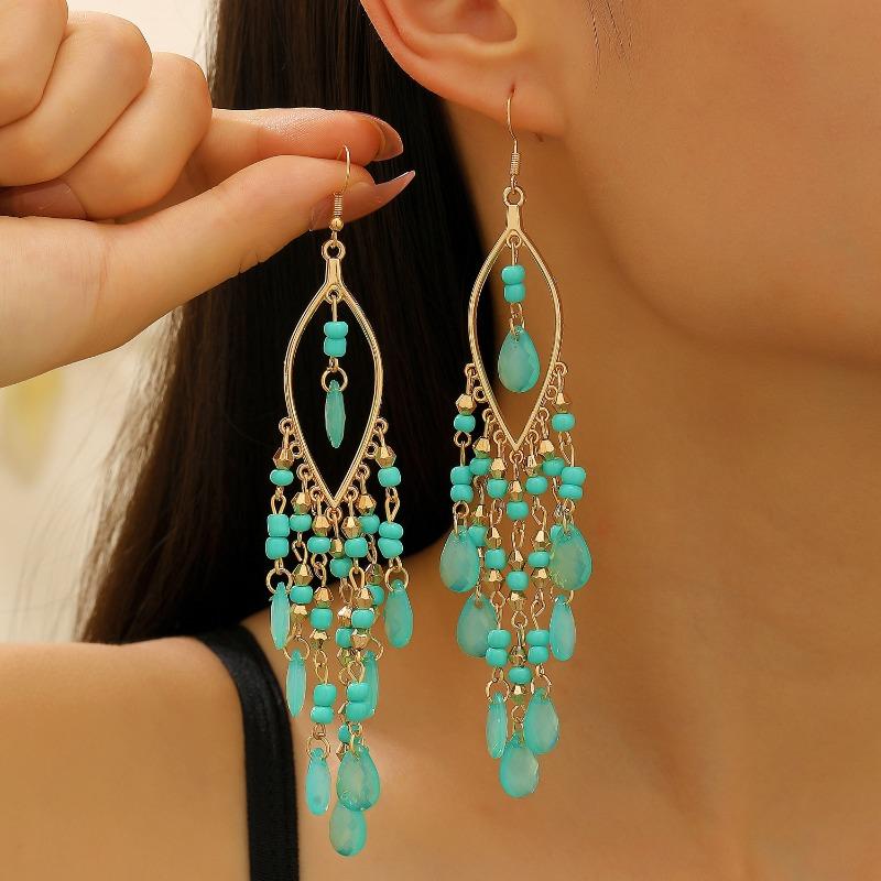 Vintage Bohemian Long Tassel Earrings, Charming Women's Ethnic Jewelry Earrings, Fashionable Party Bohemian Accessories