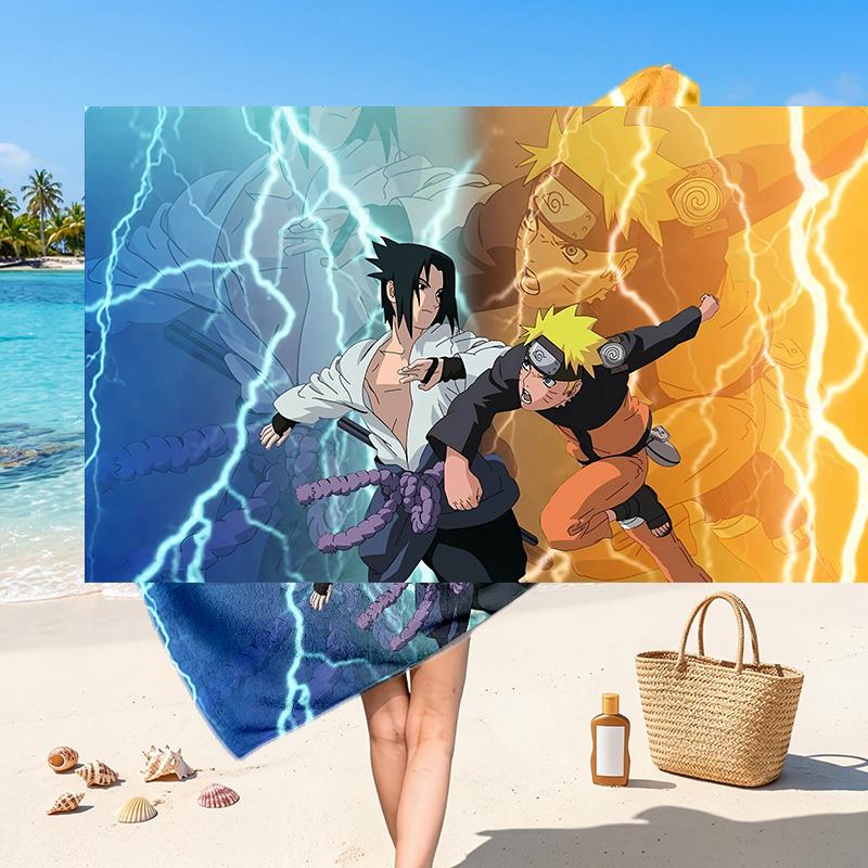 Naruto Printed Swim Towel, Portable Water Absorbent Towel for Beach Camping Daily Bathroom Use