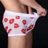 Herren-Boxershorts mit sexy Kusslippen-Aufdruck, niedrige Taille, transparente Unterwäsche, Herren-Boxershorts