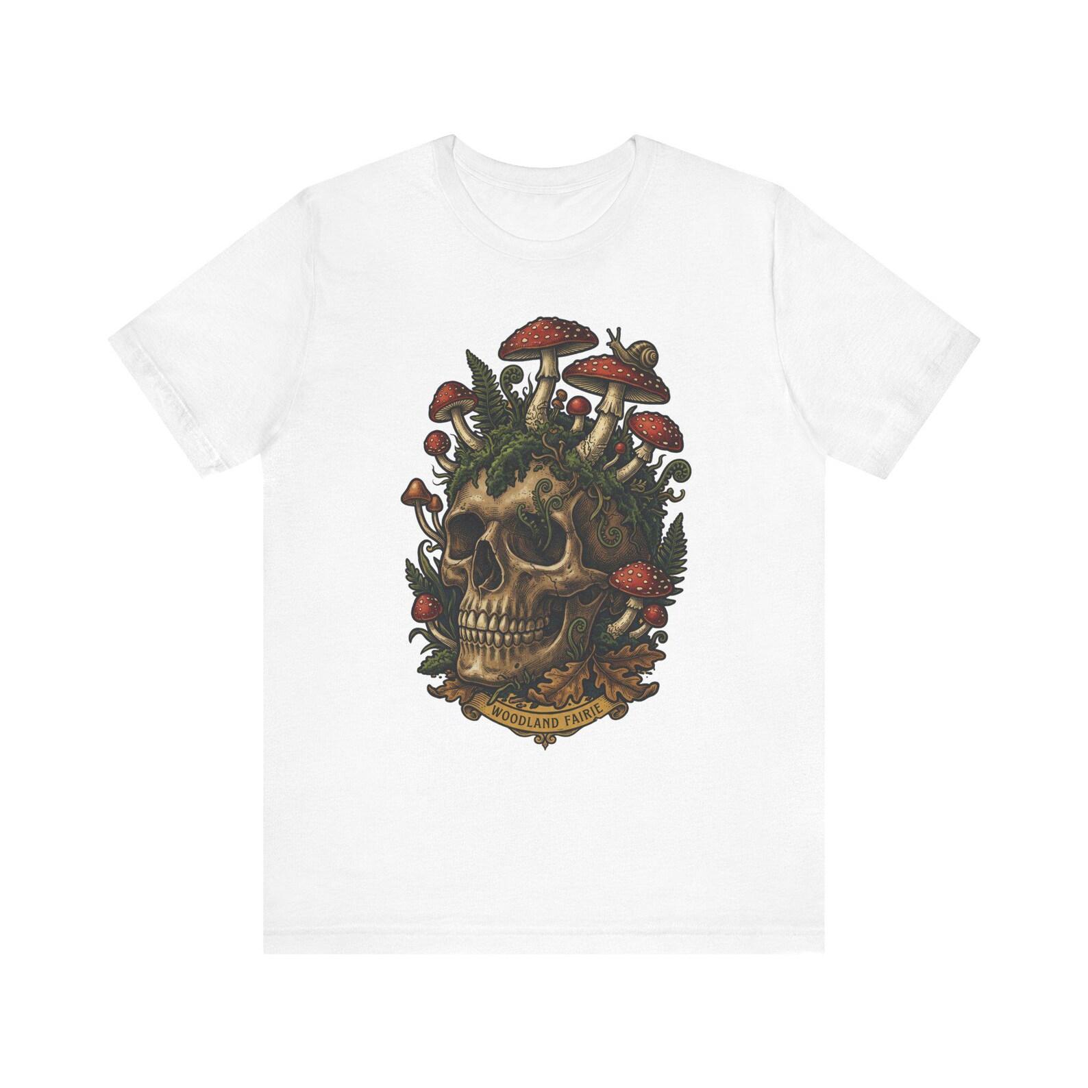 Mushroom Skull Illustration T-Shirt | Botanical Skull Tee 4XL