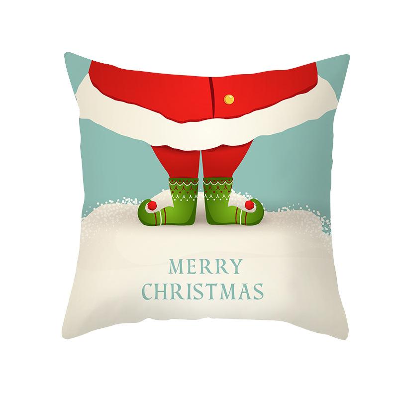 Christmas Cartoon Pillow Cover Living Room Bedroom Sofa Cushion Peach Skin Printed Pillow