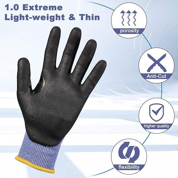 Mechanic Reinforce Thumb High Cut Level 5 Anti slip Micre Foam Nitrile Coated Cut Resistant Gloves for Glass Work Men