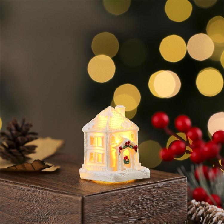 Casas de Resina em Miniatura Luz de Natal Edifício Iluminado Figura para Presente de Feriado Infantil Decoração de Festa Sazonal
