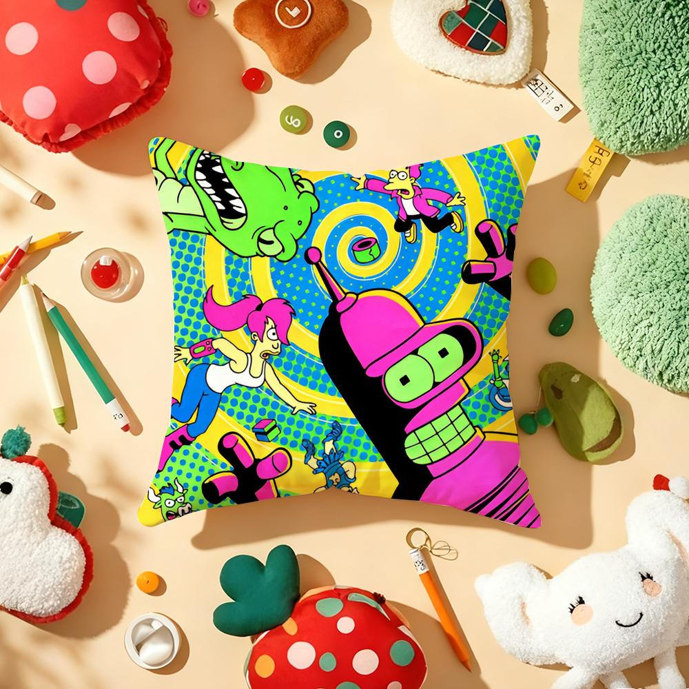 Cartoon F-Futurama Cushion Cover Plush Fabric Soft Double-Sided Printed Sofa Warm Winter Home Gift Pillow Cover