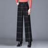 Women's Woolen Wide Leg Pants Autumn Winter New Style High Waist Drapey Loose Straight Plaid Casual Wide Leg Long Pants