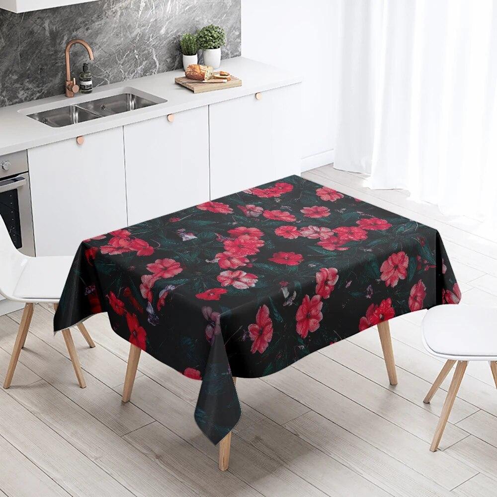 Rose Flower Tablecloth Restaurant Table Decoration Wedding  Anti-Stain Rectangular  Home