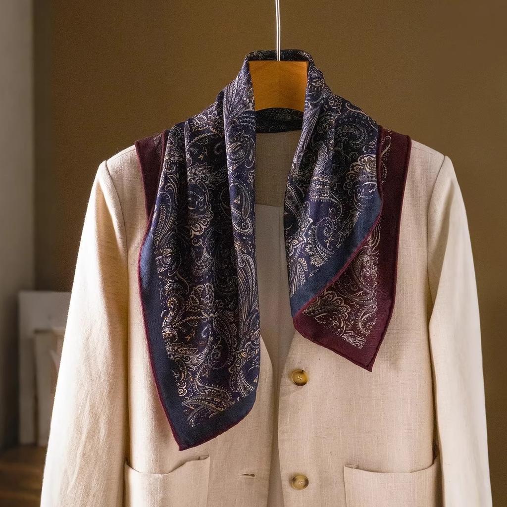 Retro Cashew Flower Versatile High Sense 61cm Silk Wool Square Scarf Women 1116 New Year's New Cold-proof Shawl