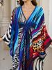 2025 European & American Cotton Printed Beach Dress Women's Long Loose Cover-Up with Sun Protection