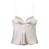 Top Cami Feminino Decote Coração Sem Mangas Slim Fit Sexy Cetim Liso Básico Regata Blusa de Camada Verão