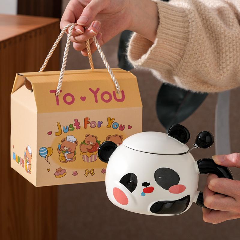 Creative And Cute Panda Ceramic Cup Home Large-Capacity Office Couple Water Cup With Gifts High Value