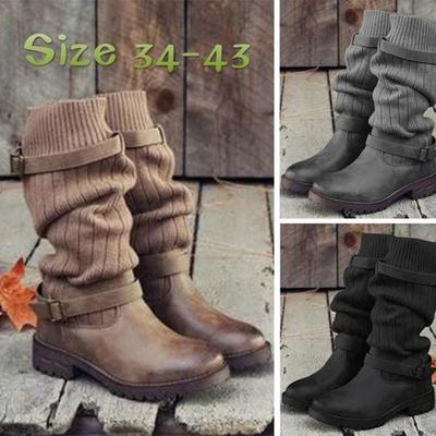 Platform Thick Heel Women Western Cowboy Boots Fashion Slip-On Folded Pile Long Booties Shoes Autumn Winter Ankle Boots