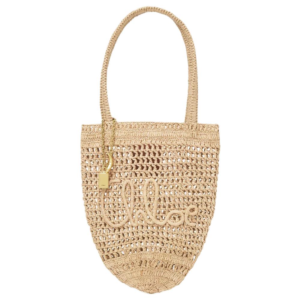 

Chloe Summer Banana Woven Design Raffia Tote Bag Women Tote Bags Beige CH25A-S903P082-4P Basic Set (Bag+Dust Bag)