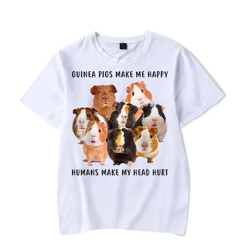 Summer Unisexs Guinea Pig Letter Printed Round Neck Tshirt Hiphop 100pure Cotton Soft Breathable Couple Short Sleeved Plus Size