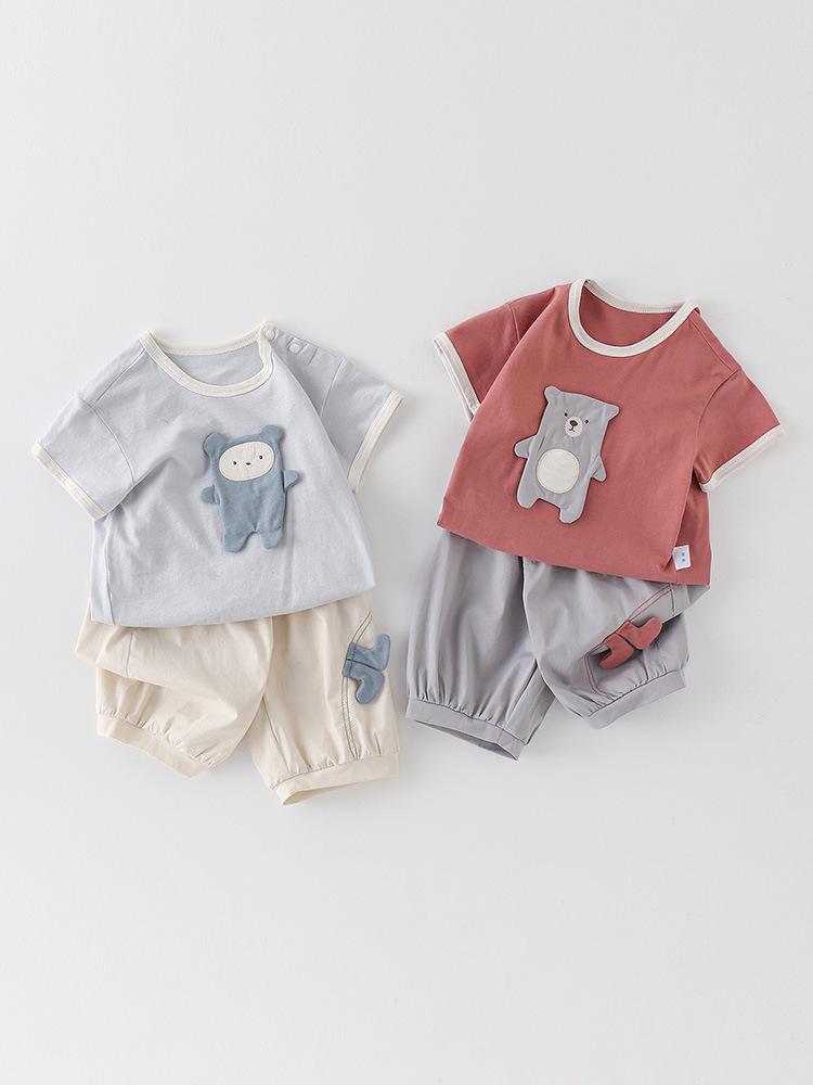 Summer Cartoon Patch Baby T-Shirt & Pants Set