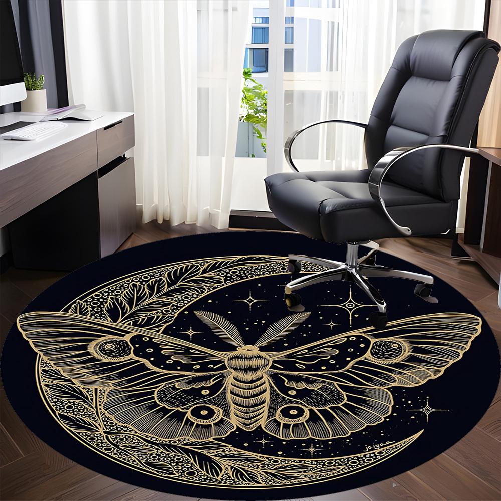 1pc Moth Crescent Moon Carpet, Round Non Slip Durable Large Size Office Carpet, Suitable for Office