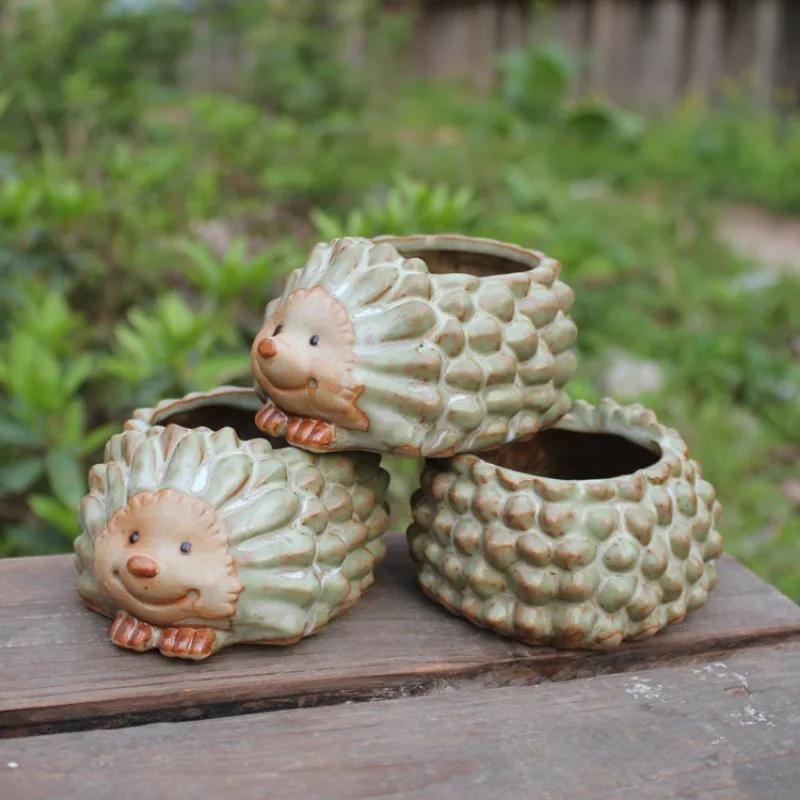 1 Pcs Ceramic Kiln Glaze Hedgehog Succulent Planter Garden Succulent Plant Pot Cute Bonsai Flower Pot Home Decoration