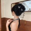 Peony Flower Pearl Tassel Shark Clip Double Flower Plastic Shark Clip Hairpin Sequin Mesh Flower Hair Claw Ponytail Accessories