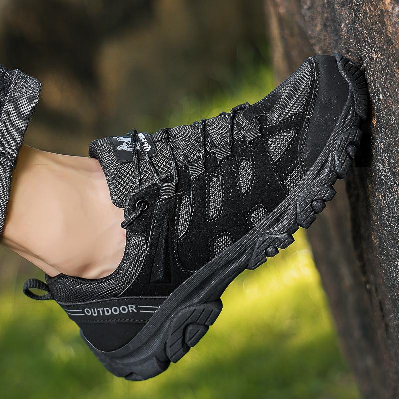 Casual Sports Shoes Men Outdoor Lace-up Anti-slip Shock-absorbing Low-top Shoes Men Flat Breathable Thick-soled Hiking Shoes Men
