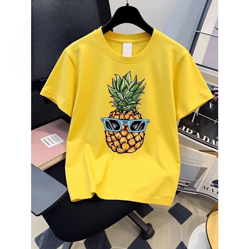 European Sizes Boys' T-Shirt Pineapple with Sunglasses Pattern Print, Ideal for Outdoor Activities, Soft Knitted Top, Comfortable And Breathable