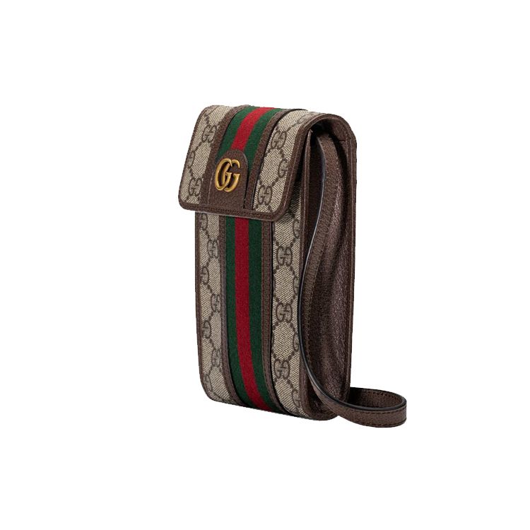 Gucci Ophidia Logo Stripe Web Canvas And Leather Phone Bag Unisex Shoulder Bag Ebony 625757-96IWT-8745